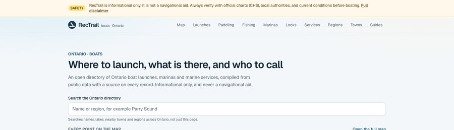 RecTrail Ontario boating directory screenshot